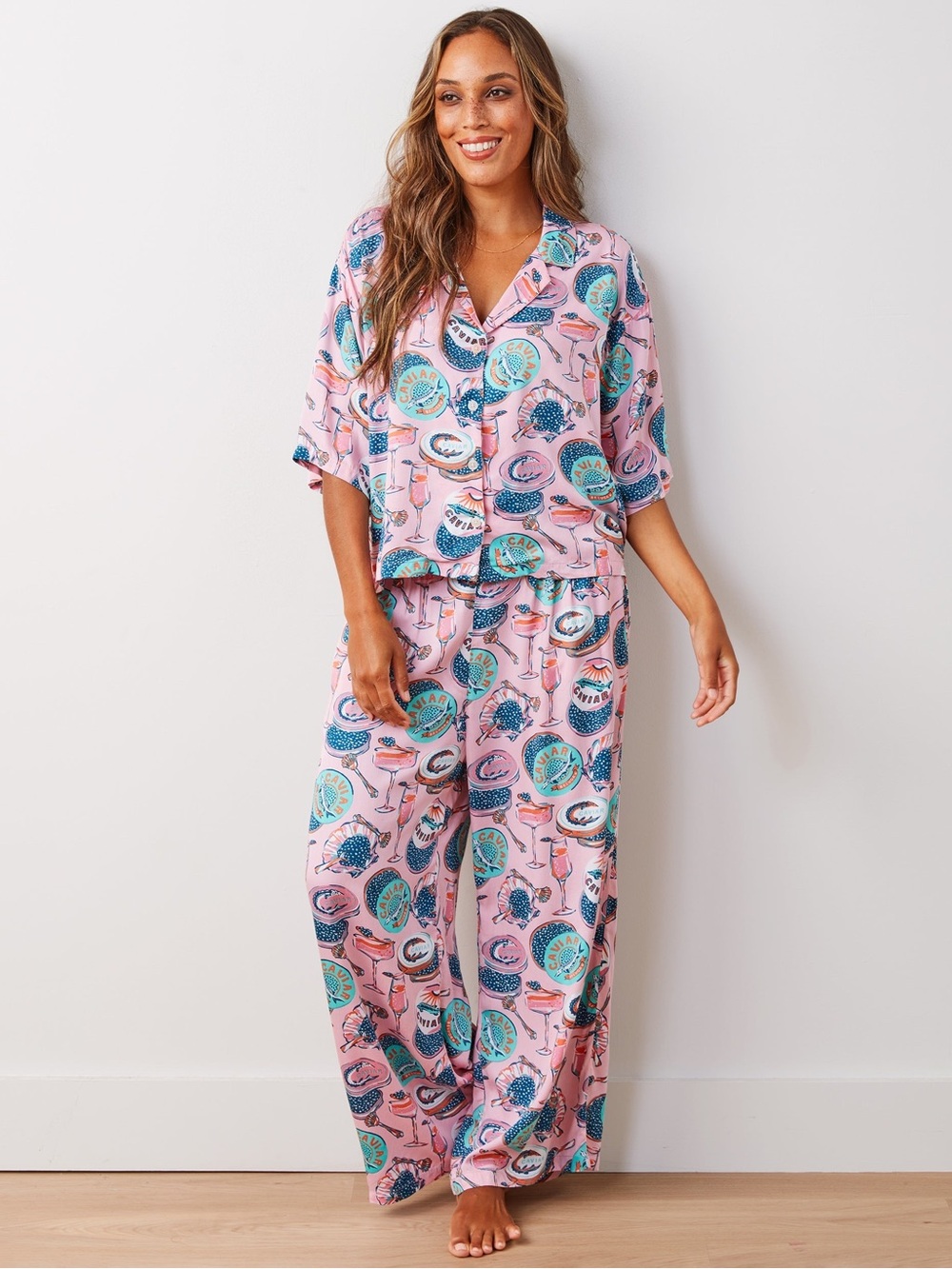 Printfresh Wildest Dreams Satin Pajamas Champagne and Caviar in Blush XL